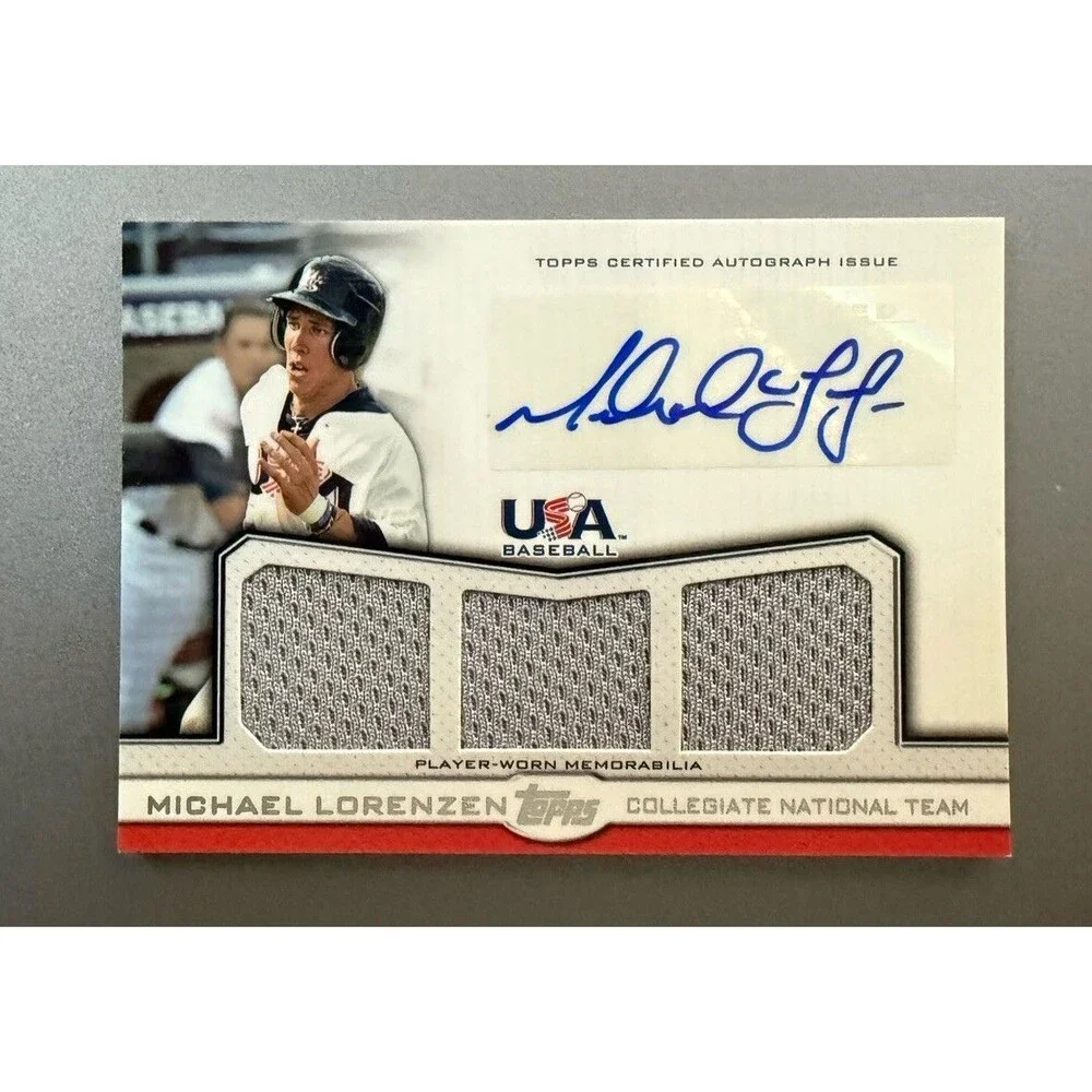 2011 Topps USA Michael Lorenzen Triple Jersey Patch Auto /214 #ATR-ML Collegiate